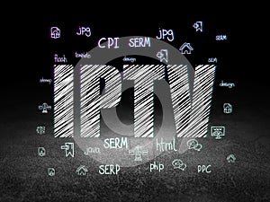 Web development concept: IPTV in grunge dark room