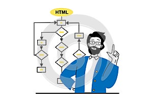Web development concept with people scene in flat design. Vector illustration