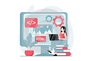 Web development concept with people scene in flat design.