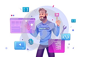 Web development concept with programmer and ar