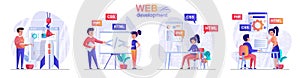 Web development concept scenes set. Developers create webpage