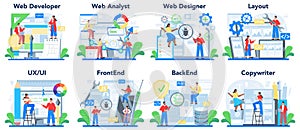 Web development concept set. Creating and presenting content