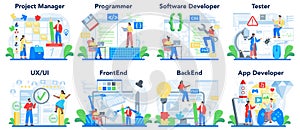 Web development concept set. Programming, coding and presenting