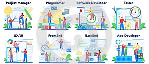 Web development concept set. Programming, coding and presenting