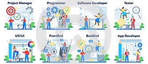 Web development concept set. Programming, coding and presenting