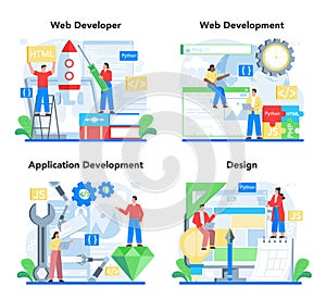 Web development concept set. Website optimization and web page interface