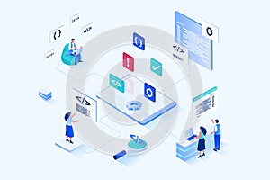 Web development 3d isometric design. Vector web illustration