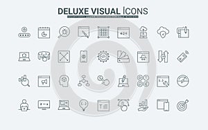 Web development, editing content, creating design, software code testing line icons set