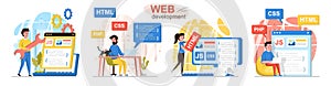 Web development flat design concept scenes set