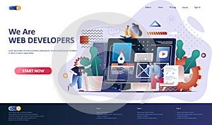 Web development flat landing page template.
