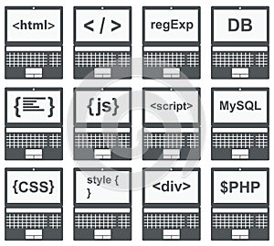 Web development icon, set on laptop screen