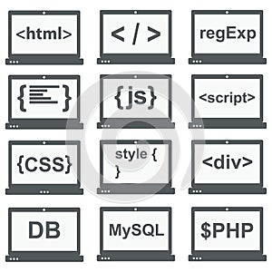 Web development icon, set on laptop screen