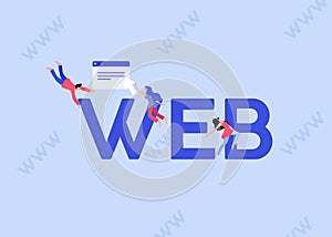 WEB development illustration. Online programming and coding of websites applications on computers.