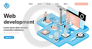 Web development isometric concept. Developers building website
