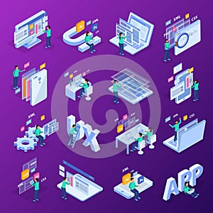 Web Development Isometric Concept Icon Set