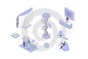 Web development isometric concept in outline isometry design for web. People prototyping website inner structure and