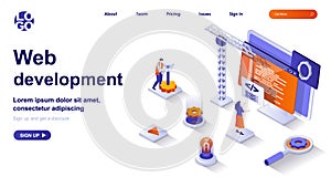 Web development isometric landing page. Development of interface site