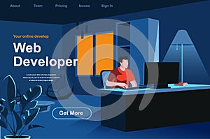 Web development isometric landing page.