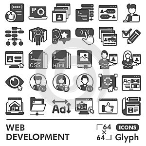 Web development line icon set, website design symbols collection or sketches. Coding glyph linear style signs for web