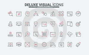 Web development, editing content, creating design, software code testing line icons set