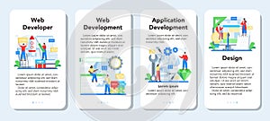 Web development mobile application banner set. Website optimization