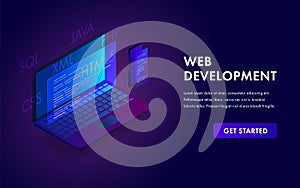 Web Development modern flat design isometric software programming developer concept for website landing pages and mobile template.
