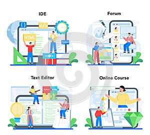 Web development online service or platform set. Website optimization