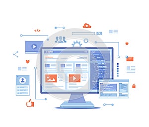 Web development Optimization User experience User interface in e-commerce. Website layout elements, photo, video, program code, se