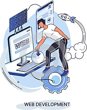 Web development process of creating website or web application, coding and programming internet site