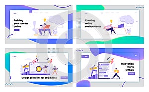 Web Development Programming and Coding Concept Banner. Developers Character Working on Software Landing Page