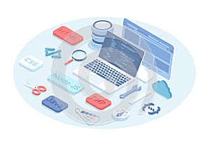 Web development and programming. Programmer engineering and coding. programming languages for creating software.