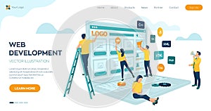 Web development. Project team of engineers for website create. Webpage building. UI UX design. Characters on a concept. Web agency
