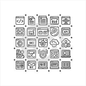 Web Development and Software Interface Line Icon Set on White Background