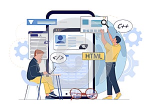 Web development teamwork concept. Vector illustration