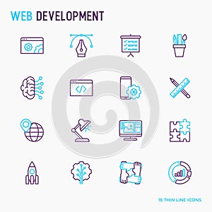 Web development thin line icons set