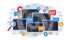 Web development tools isolated on white background