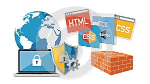 Web development tools and security icons isolated on white background