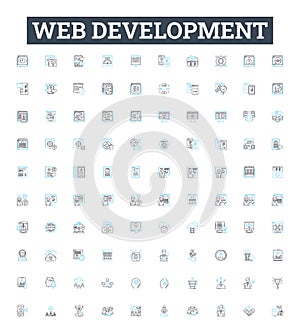 Web development vector line icons set. Web, Development, HTML, CSS, JavaScript, AJAX, PHP illustration outline concept