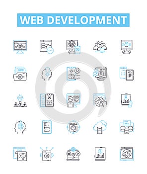 Web development vector line icons set. Web, Development, HTML, CSS, JavaScript, AJAX, PHP illustration outline concept