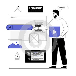 Web development, web design concept. Developer brainstorming UI and UX designs for webpage user interface or mobile app.