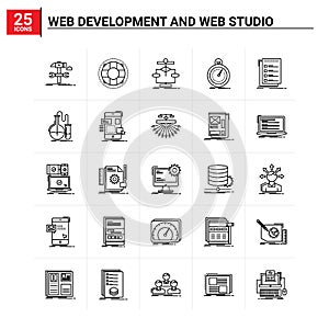 25 Web Development And Web Studio icon set. vector background