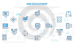 Web development website concept with icon set template banner with modern blue color style