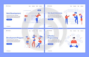 Web development. Website design, code engineering and creative interface vector landing page template. Coding and