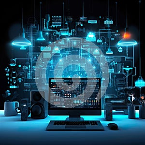 A web digital connetion with blue background