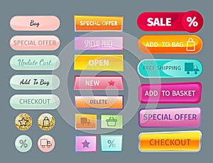 Web elements shop buttons buy element cart business banner symbol navigation menu online chart discount market retail