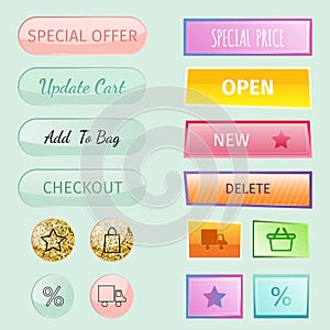 Web elements shop buttons buy element cart business banner symbol navigation menu online chart discount market retail