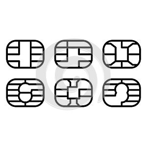 Web EMV chip icon for bank plastic credit or debit charge card. Vector line symbol illustration set. Simple style and isolated on