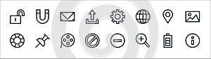 web essentials line icons. linear set. quality vector line set such as information, zoom in, prohibition, lifesaver, location,