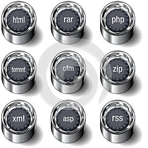 Web file extension icon set on vector buttons