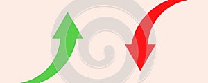 Financial arrows up and down. Green and red arrow. Increase and decrease.
